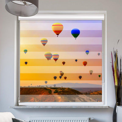 Klemm Doppelrollo Heißluftballons Berge - ohne Bohren - Klemmfix - bis 150 cm Breite - Duo Rollo Fotodruck - La-Melle