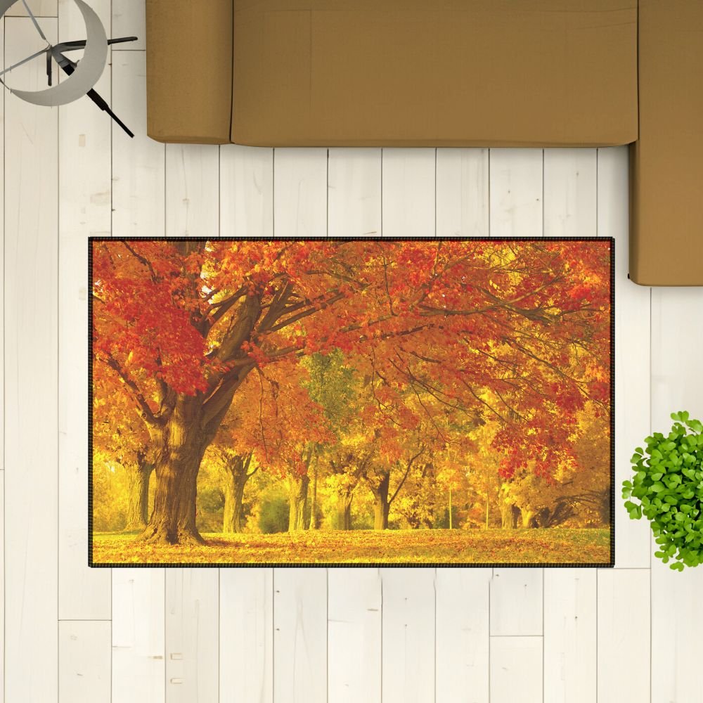 Teppich Canvas Motiv 'Allee Im Herbst' - flache Struktur im Canvas-Look - bis 200 x 500 cm - rutschhemmende Rückseite - verschieden Kettelfarben - La-Melle