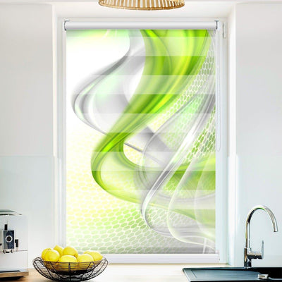 Klemm Doppelrollo Grün grafisch - ohne Bohren - Klemmfix - bis 150 cm Breite - Duo Rollo Fotodruck - La-Melle