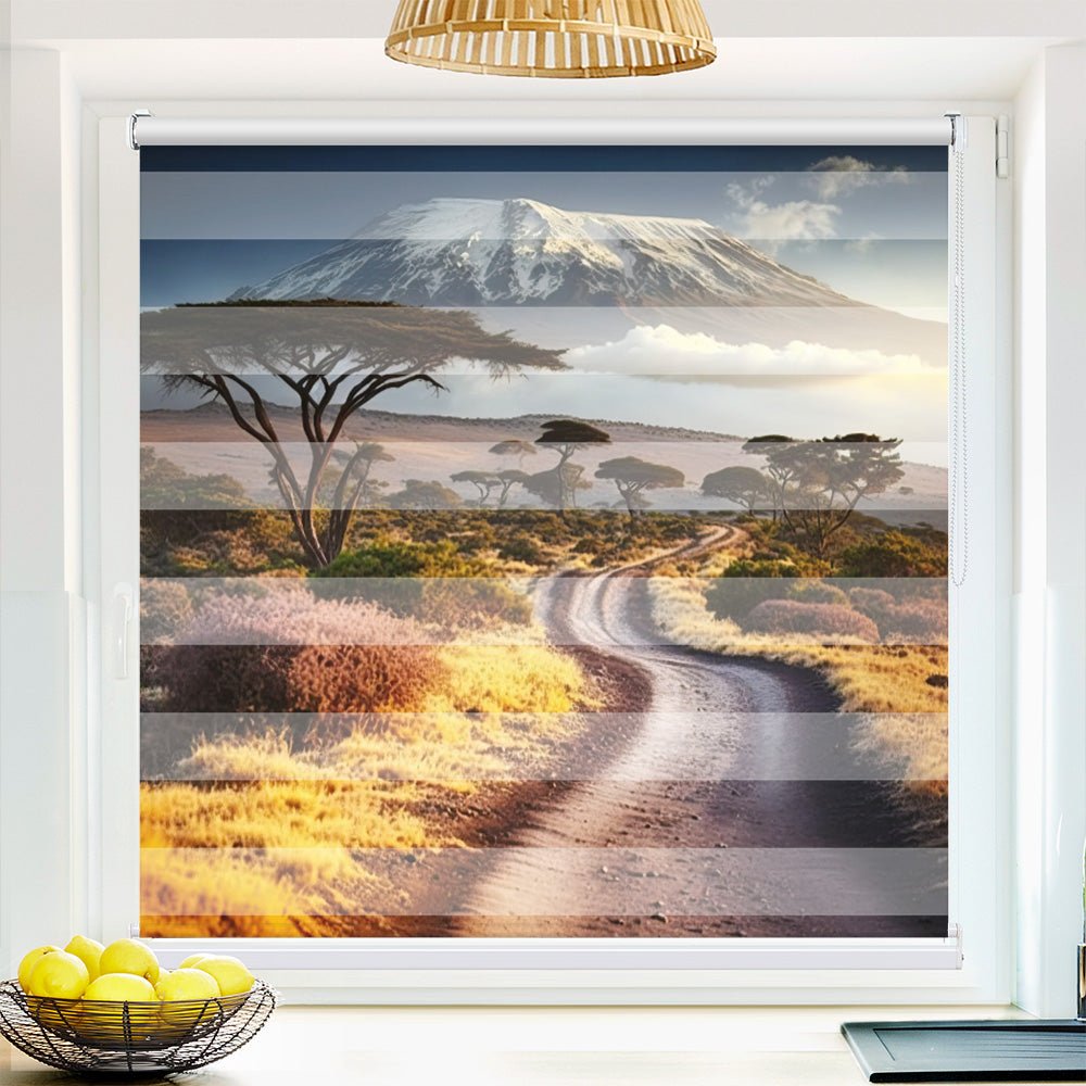 Klemm Doppelrollo "Kilimandscharo Afrika" - ohne Bohren - Klemmfix - bis 150 cm Breite - Duo Rollo Fotodruck - La-Melle