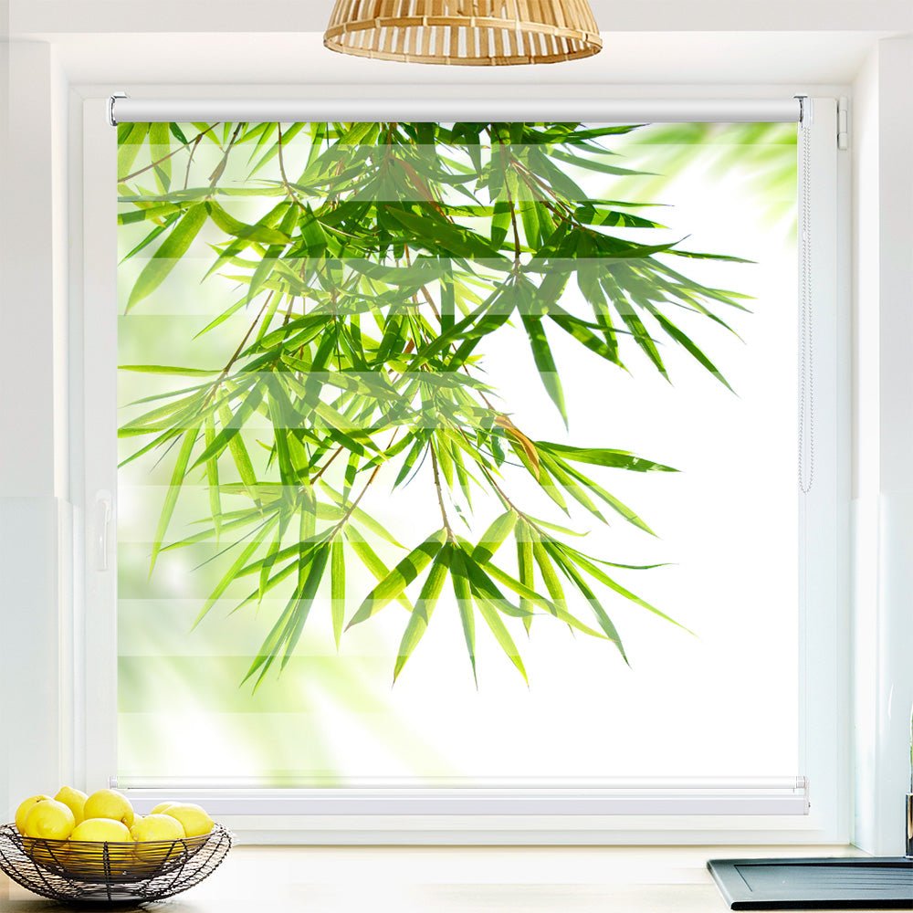 Klemm Doppelrollo "Bambusblätter grün von oben" - ohne Bohren - Klemmfix - bis 150 cm Breite - Duo Rollo Fotodruck - La-Melle