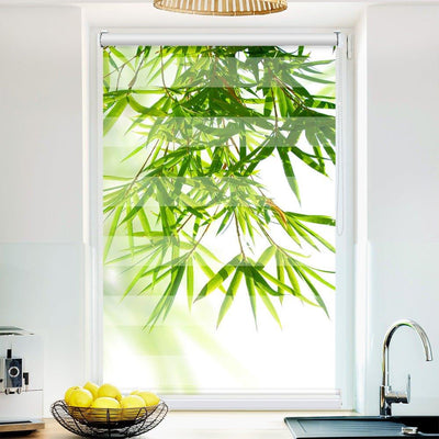 Klemm Doppelrollo Bambusblätter grün von oben - ohne Bohren - Klemmfix - bis 150 cm Breite - Duo Rollo Fotodruck - La-Melle