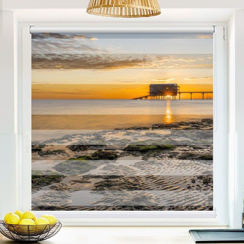 Klemm Doppelrollo "Küste Meer Sonnenaufgang" - ohne Bohren - Klemmfix - bis 150 cm Breite - Duo Rollo Fotodruck - La-Melle