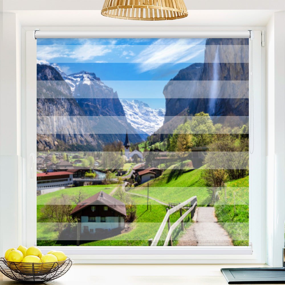 Klemm Doppelrollo "Schweiz Wasserfall" - ohne Bohren - Klemmfix - bis 150 cm Breite - Duo Rollo Fotodruck - La-Melle