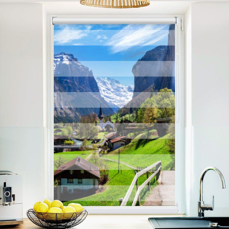 Klemm Doppelrollo "Schweiz Wasserfall" - ohne Bohren - Klemmfix - bis 150 cm Breite - Duo Rollo Fotodruck - La-Melle