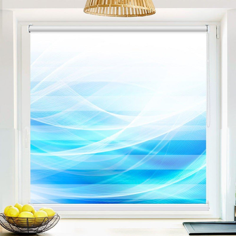 Klemm Doppelrollo "Blau geschwungen" - ohne Bohren - Klemmfix - bis 150 cm Breite - Duo Rollo Fotodruck - La-Melle