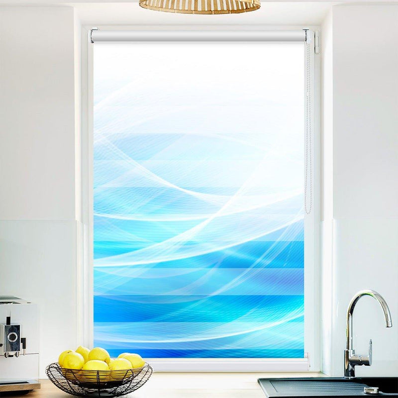 Klemm Doppelrollo "Blau geschwungen" - ohne Bohren - Klemmfix - bis 150 cm Breite - Duo Rollo Fotodruck - La-Melle