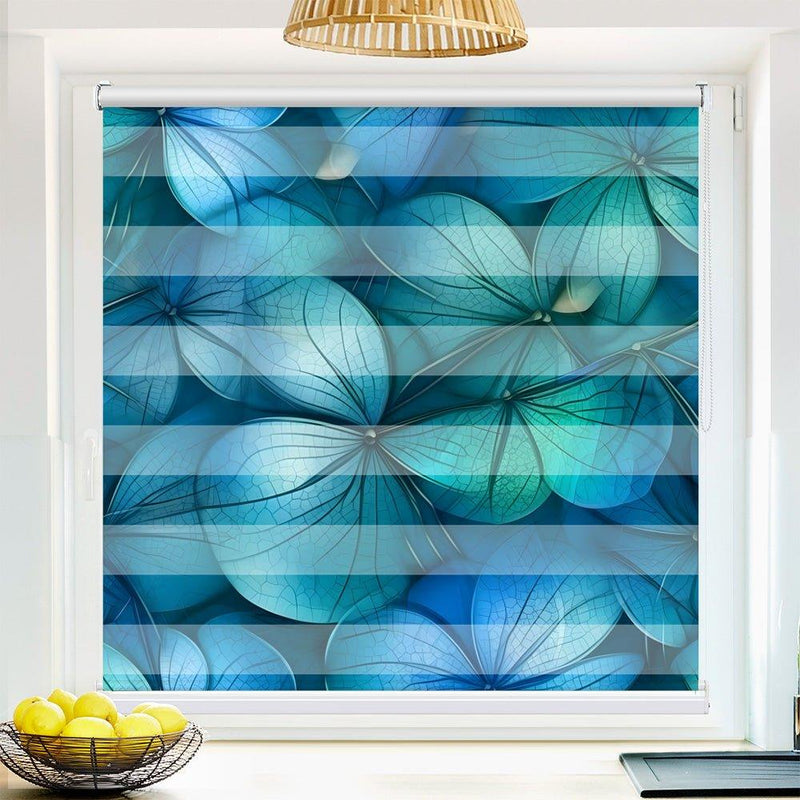 Klemm Doppelrollo "Blüten blau" - ohne Bohren - Klemmfix - bis 150 cm Breite - Duo Rollo Fotodruck - La-Melle