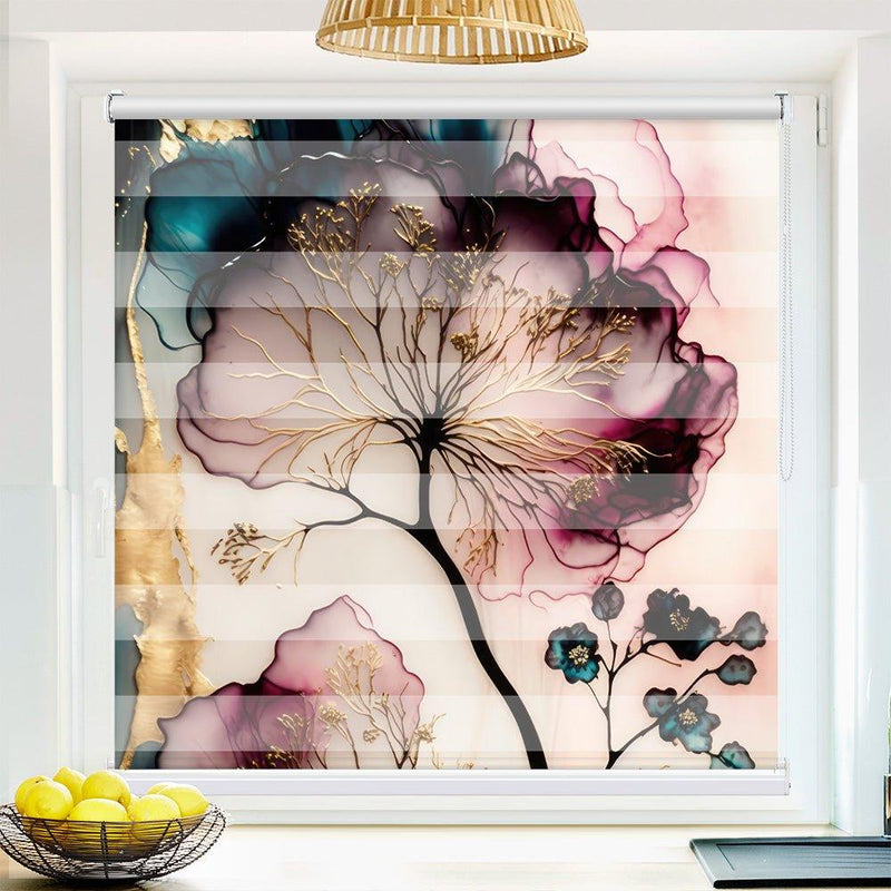 Klemm Doppelrollo "Blume abstrakt" - ohne Bohren - Klemmfix - bis 150 cm Breite - Duo Rollo Fotodruck - La-Melle