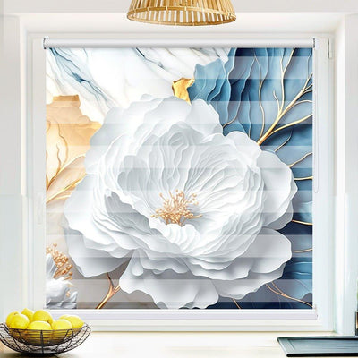 Klemm Doppelrollo Blume marmor weiss - ohne Bohren - Klemmfix - bis 150 cm Breite - Duo Rollo Fotodruck - La-Melle