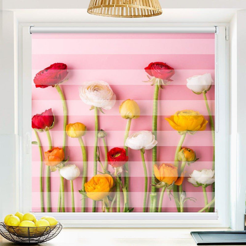 Klemm Doppelrollo "blumen bunt" - ohne Bohren - Klemmfix - bis 150 cm Breite - Duo Rollo Fotodruck - La-Melle