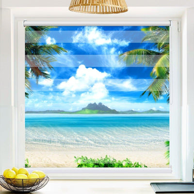 Klemm Doppelrollo Bora Bora Insel - ohne Bohren - Klemmfix - bis 150 cm Breite - Duo Rollo Fotodruck - La-Melle