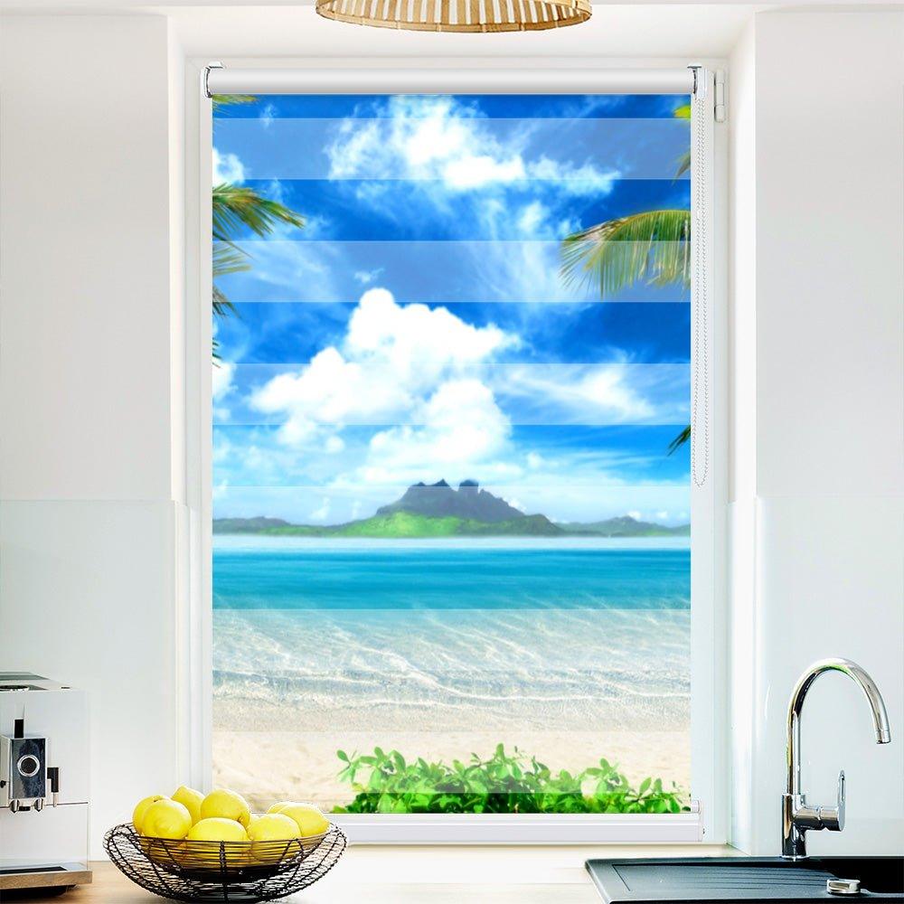 Klemm Doppelrollo "Bora Bora Insel" - ohne Bohren - Klemmfix - bis 150 cm Breite - Duo Rollo Fotodruck - La-Melle