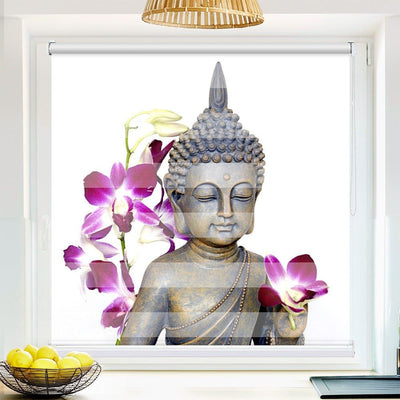 Klemm Doppelrollo Buddh Orchideen Wellness - ohne Bohren - Klemmfix - bis 150 cm Breite - Duo Rollo Fotodruck - La-Melle