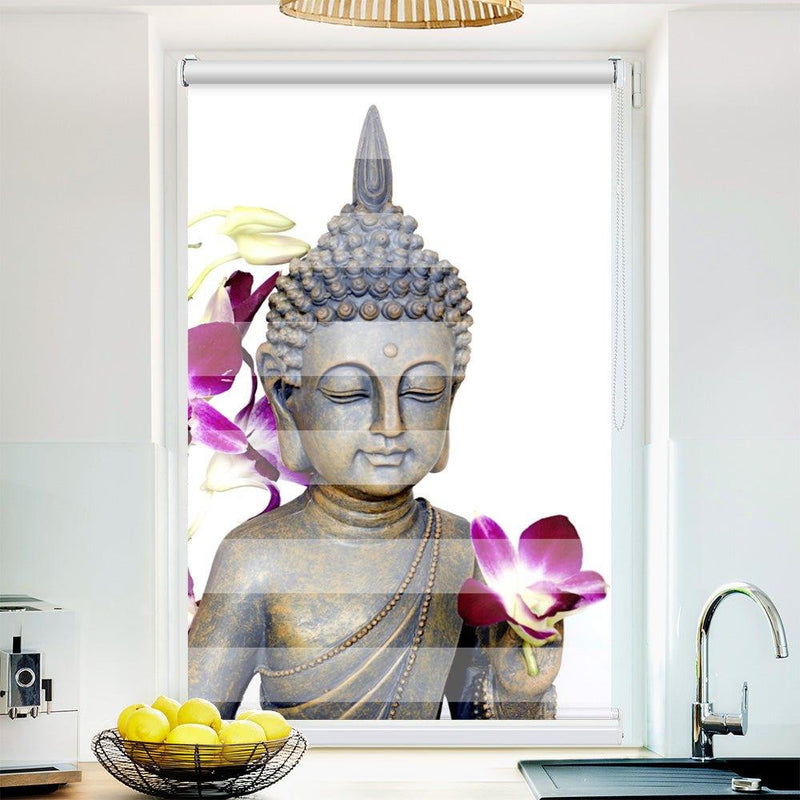 Klemm Doppelrollo "Buddh Orchideen Wellness" - ohne Bohren - Klemmfix - bis 150 cm Breite - Duo Rollo Fotodruck - La-Melle