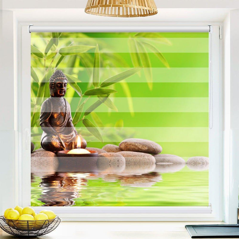 Klemm Doppelrollo "Buddh Steine Kerze" - ohne Bohren - Klemmfix - bis 150 cm Breite - Duo Rollo Fotodruck - La-Melle