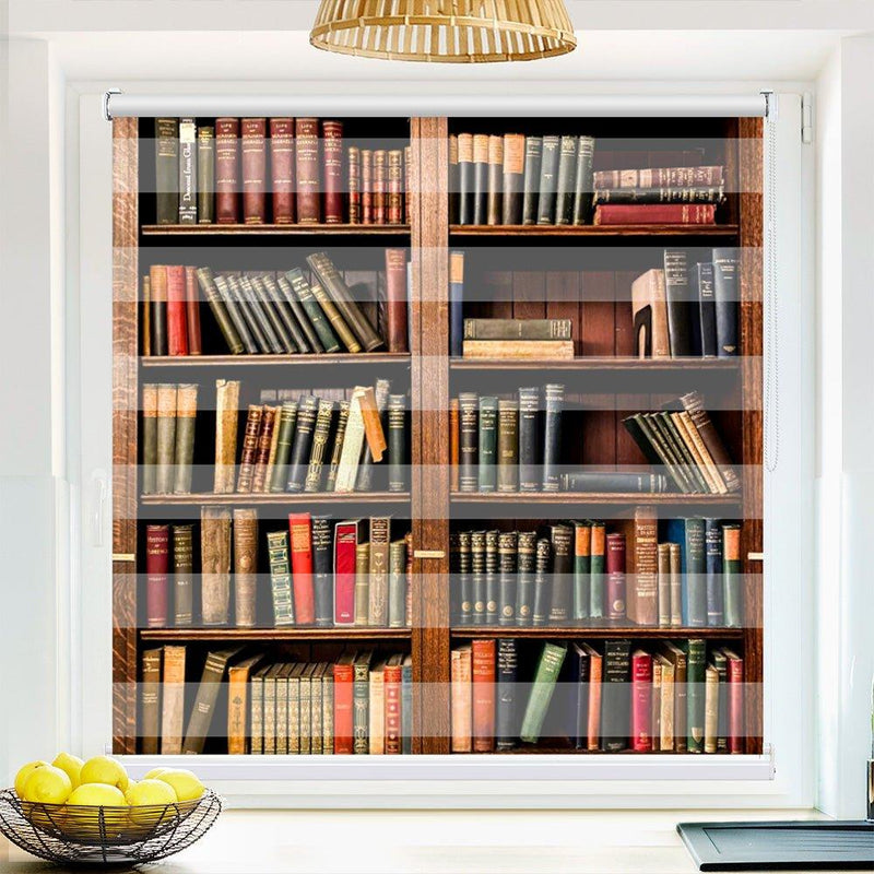 Klemm Doppelrollo "Bücherregal vintage" - ohne Bohren - Klemmfix - bis 150 cm Breite - Duo Rollo Fotodruck - La-Melle