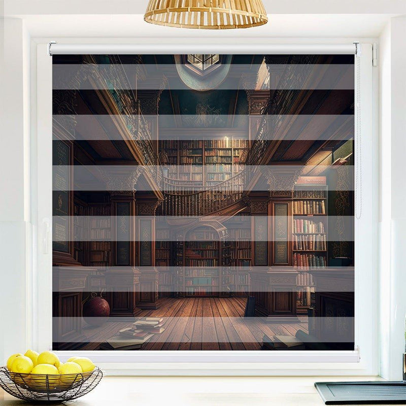 Klemm Doppelrollo "Bücherei vintage" - ohne Bohren - Klemmfix - bis 150 cm Breite - Duo Rollo Fotodruck - La-Melle