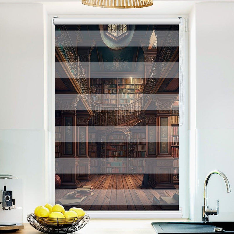 Klemm Doppelrollo "Bücherei vintage" - ohne Bohren - Klemmfix - bis 150 cm Breite - Duo Rollo Fotodruck - La-Melle