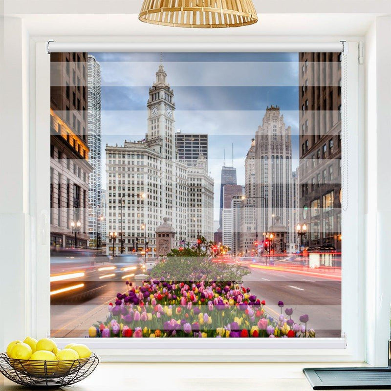 Klemm Doppelrollo "Chicago Tulpen" - ohne Bohren - Klemmfix - bis 150 cm Breite - Duo Rollo Fotodruck - La-Melle