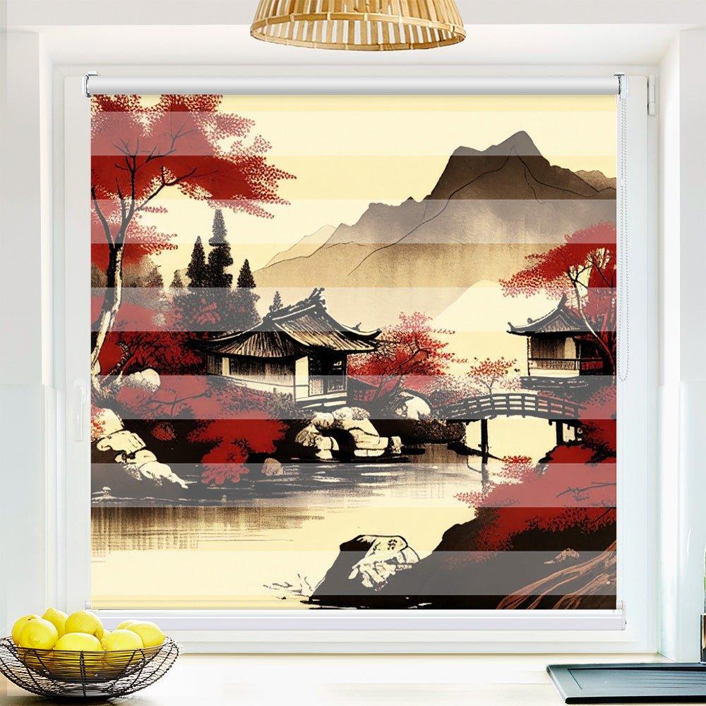 Klemm Doppelrollo "China Landschaft" - ohne Bohren - Klemmfix - bis 150 cm Breite - Duo Rollo Fotodruck - La-Melle