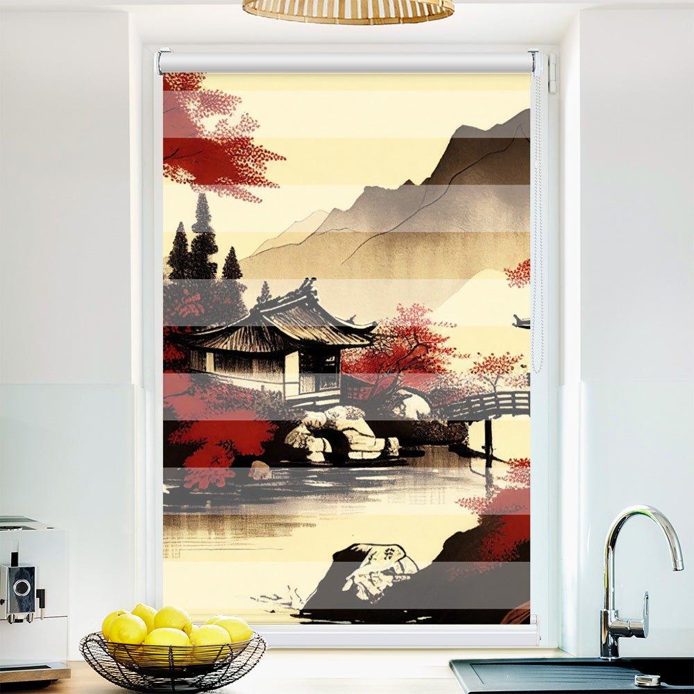 Klemm Doppelrollo "China Landschaft" - ohne Bohren - Klemmfix - bis 150 cm Breite - Duo Rollo Fotodruck - La-Melle