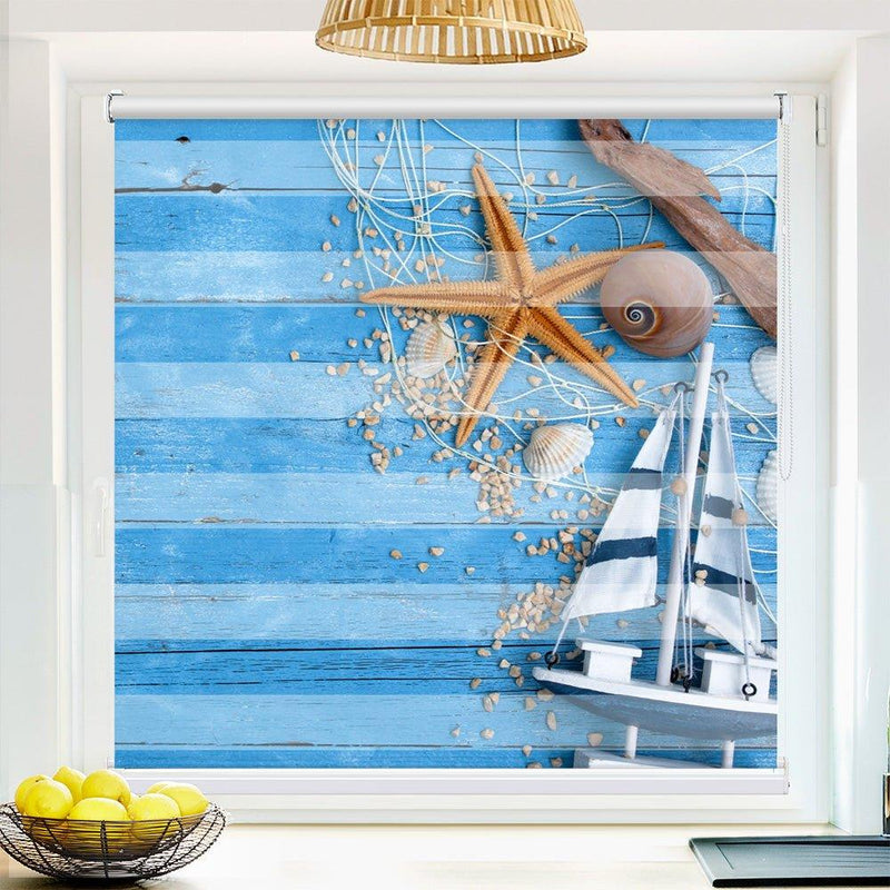 Klemm Doppelrollo "Maritim Strandgut" - ohne Bohren - Klemmfix - bis 150 cm Breite - Duo Rollo Fotodruck - La-Melle