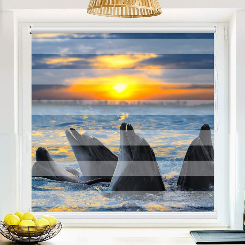 Klemm Doppelrollo "Delfine Meer" - ohne Bohren - Klemmfix - bis 150 cm Breite - Duo Rollo Fotodruck - La-Melle