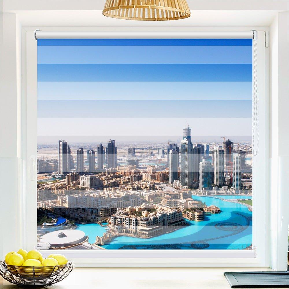 Klemm Doppelrollo "Dubai Skyline" - ohne Bohren - Klemmfix - bis 150 cm Breite - Duo Rollo Fotodruck - La-Melle