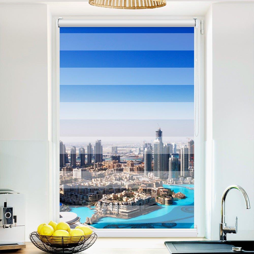 Klemm Doppelrollo "Dubai Skyline" - ohne Bohren - Klemmfix - bis 150 cm Breite - Duo Rollo Fotodruck - La-Melle