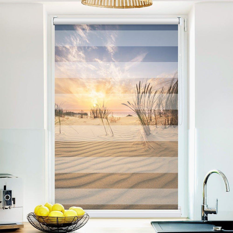 Klemm Doppelrollo "Düne Meer" - ohne Bohren - Klemmfix - bis 150 cm Breite - Duo Rollo Fotodruck - La-Melle