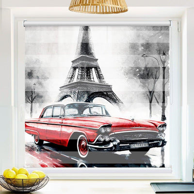 Klemm Doppelrollo Eifelturm Cadillac - ohne Bohren - Klemmfix - bis 150 cm Breite - Duo Rollo Fotodruck - La-Melle