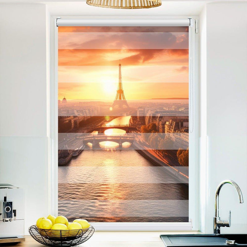 Klemm Doppelrollo "Eifelturm Seine" - ohne Bohren - Klemmfix - bis 150 cm Breite - Duo Rollo Fotodruck - La-Melle