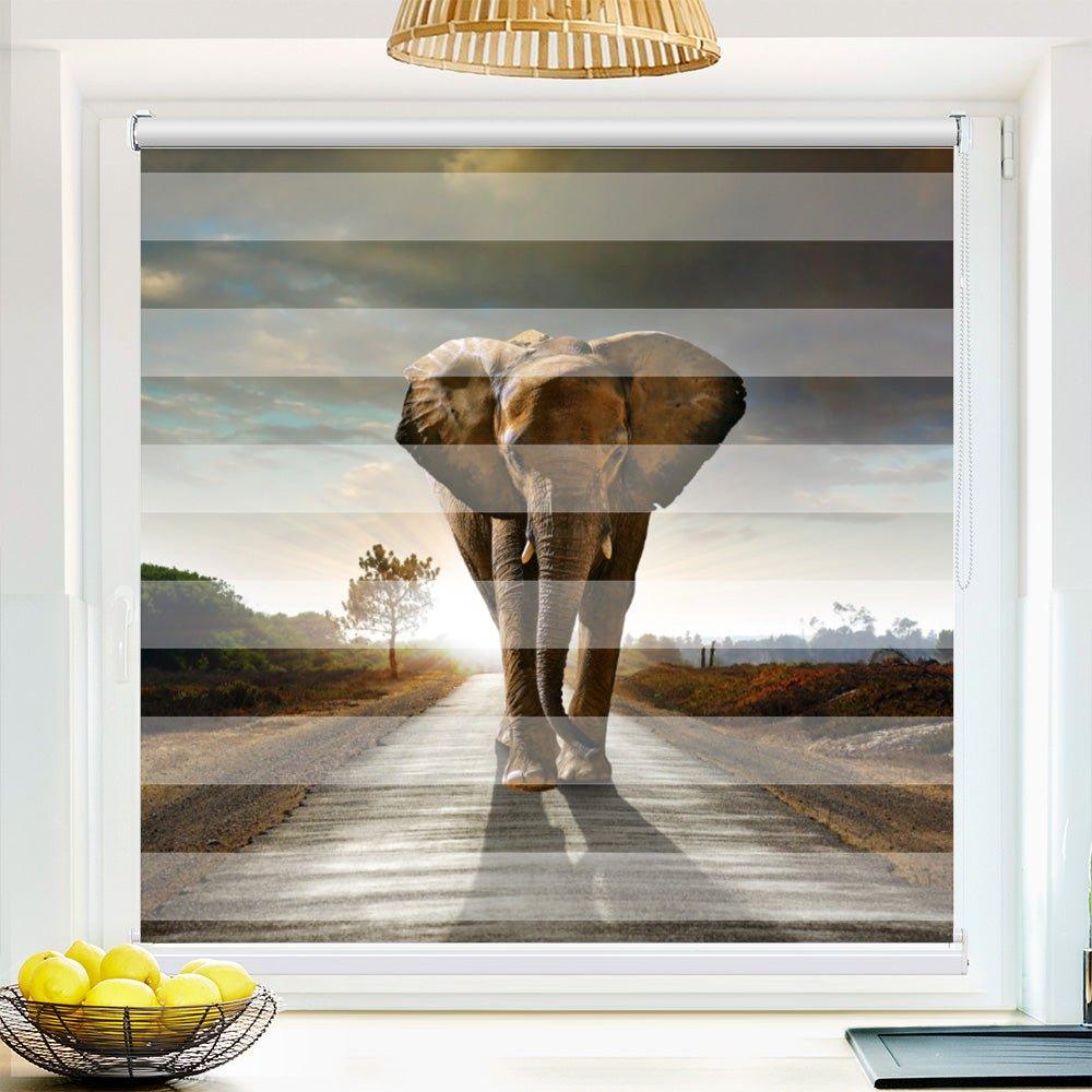 Klemm Doppelrollo "Elefant Afrika Weg" - ohne Bohren - Klemmfix - bis 150 cm Breite - Duo Rollo Fotodruck - La-Melle