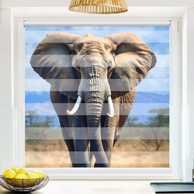 Klemm Doppelrollo Elefant Ölgemälde - ohne Bohren - Klemmfix - bis 150 cm Breite - Duo Rollo Fotodruck - La-Melle