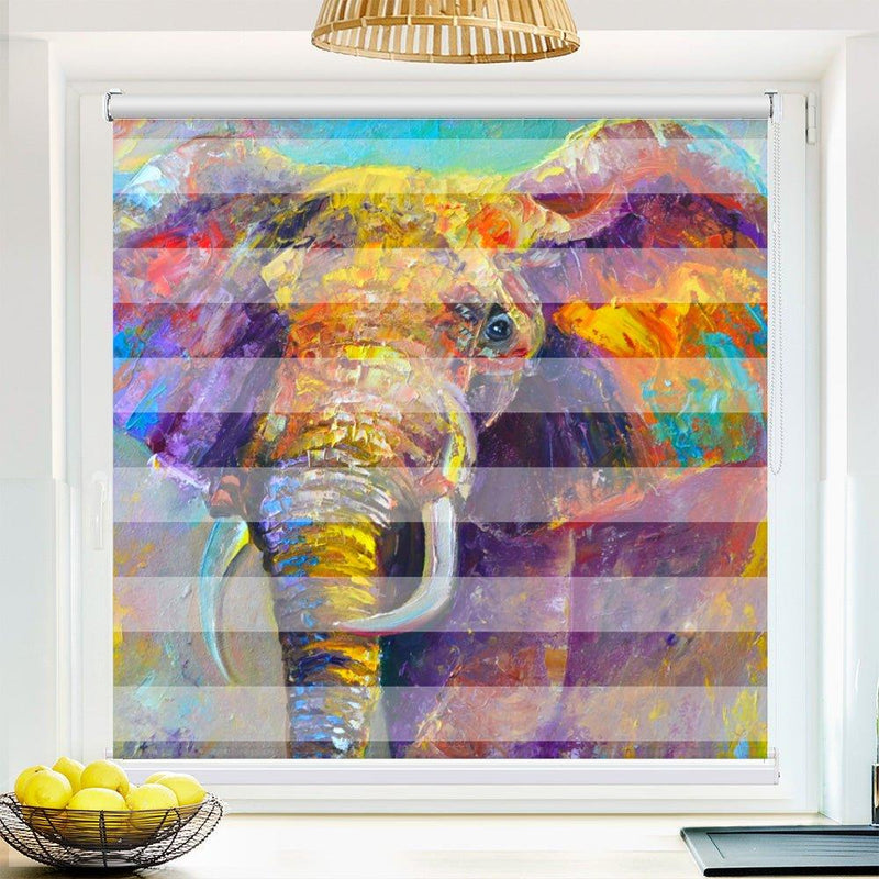 Klemm Doppelrollo "Elefant bunt" - ohne Bohren - Klemmfix - bis 150 cm Breite - Duo Rollo Fotodruck - La-Melle