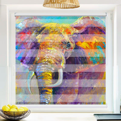 Klemm Doppelrollo Elefant bunt - ohne Bohren - Klemmfix - bis 150 cm Breite - Duo Rollo Fotodruck - La-Melle