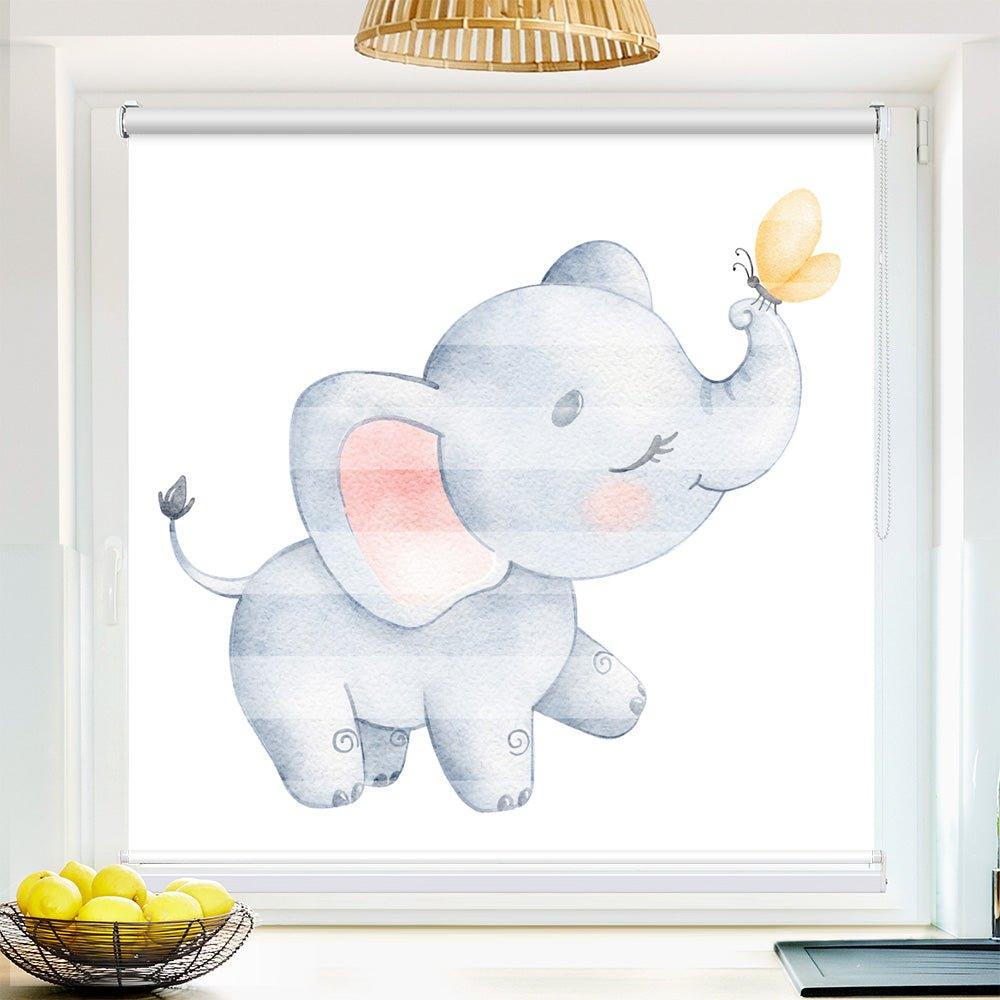 Klemm Doppelrollo "Elefant Schmetterling" - ohne Bohren - Klemmfix - bis 150 cm Breite - Duo Rollo Fotodruck - La-Melle