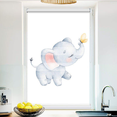 Klemm Doppelrollo Elefant Schmetterling - ohne Bohren - Klemmfix - bis 150 cm Breite - Duo Rollo Fotodruck - La-Melle