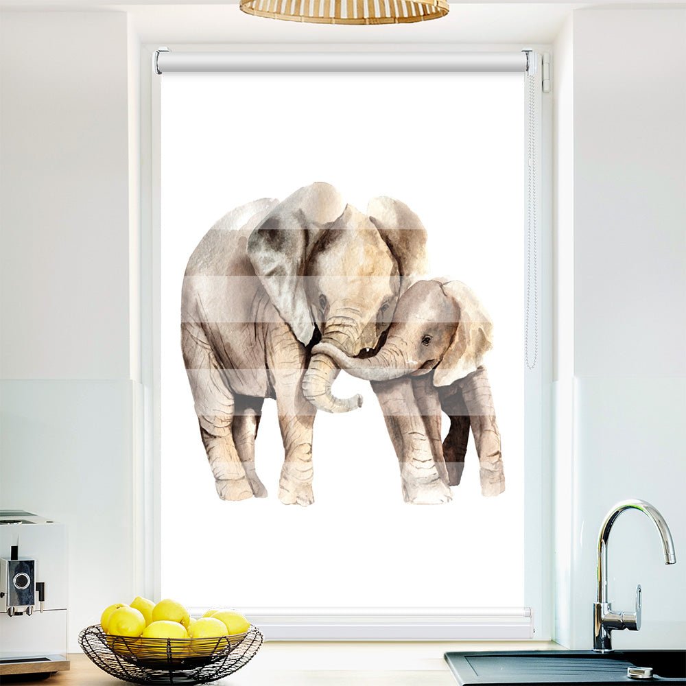 Klemm Doppelrollo "Elefant gemalt" - ohne Bohren - Klemmfix - bis 150 cm Breite - Duo Rollo Fotodruck - La-Melle