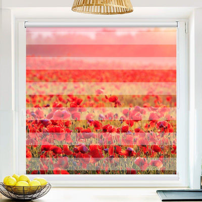 Klemm Doppelrollo Roter Mohn Sonnenaufgang - ohne Bohren - Klemmfix - bis 150 cm Breite - Duo Rollo Fotodruck - La-Melle