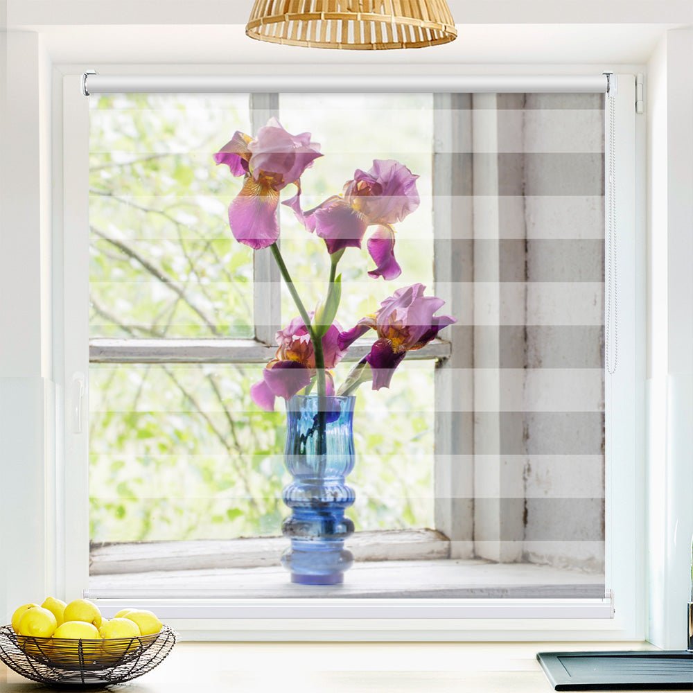 Klemm Doppelrollo "Fenster Vase shabby" - ohne Bohren - Klemmfix - bis 150 cm Breite - Duo Rollo Fotodruck - La-Melle
