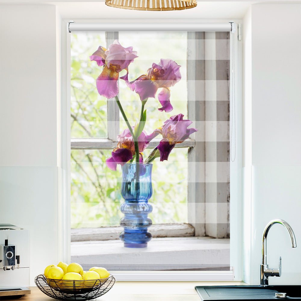 Klemm Doppelrollo "Fenster Vase shabby" - ohne Bohren - Klemmfix - bis 150 cm Breite - Duo Rollo Fotodruck - La-Melle