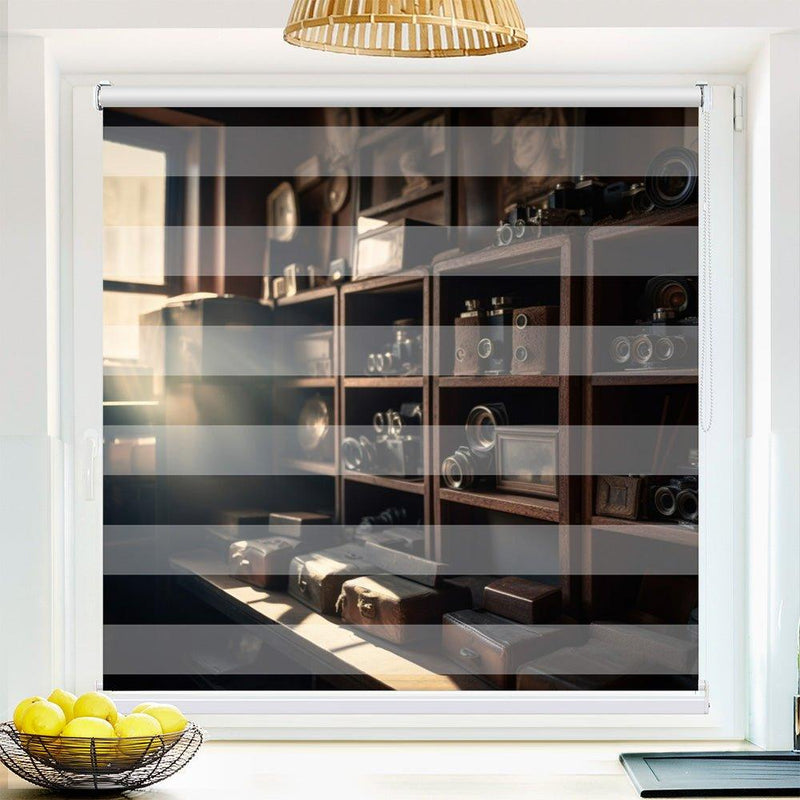 Klemm Doppelrollo "Kamera vintage" - ohne Bohren - Klemmfix - bis 150 cm Breite - Duo Rollo Fotodruck - La-Melle