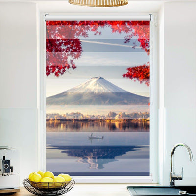 Klemm Doppelrollo Fujiyama Japan Herbst - ohne Bohren - Klemmfix - bis 150 cm Breite - Duo Rollo Fotodruck - La-Melle
