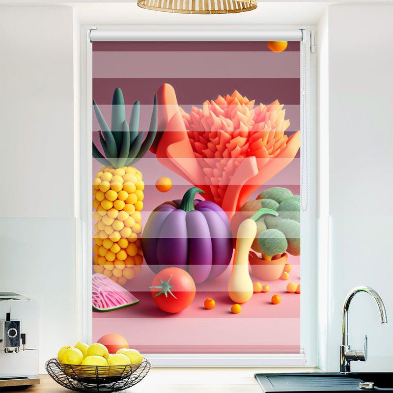 Klemm Doppelrollo "Gemüse pop art" - ohne Bohren - Klemmfix - bis 150 cm Breite - Duo Rollo Fotodruck - La-Melle