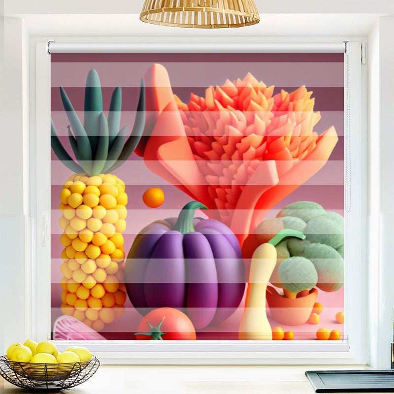 Klemm Doppelrollo "Gemüse pop art" - ohne Bohren - Klemmfix - bis 150 cm Breite - Duo Rollo Fotodruck - La-Melle