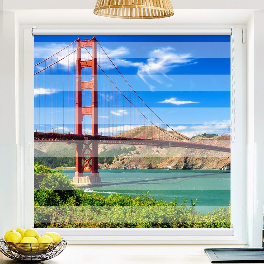 Klemm Doppelrollo "Golden Gate Bridge Kalifornien" - ohne Bohren - Klemmfix - bis 150 cm Breite - Duo Rollo Fotodruck - La-Melle