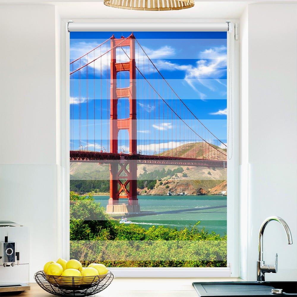 Klemm Doppelrollo "Golden Gate Bridge Kalifornien" - ohne Bohren - Klemmfix - bis 150 cm Breite - Duo Rollo Fotodruck - La-Melle