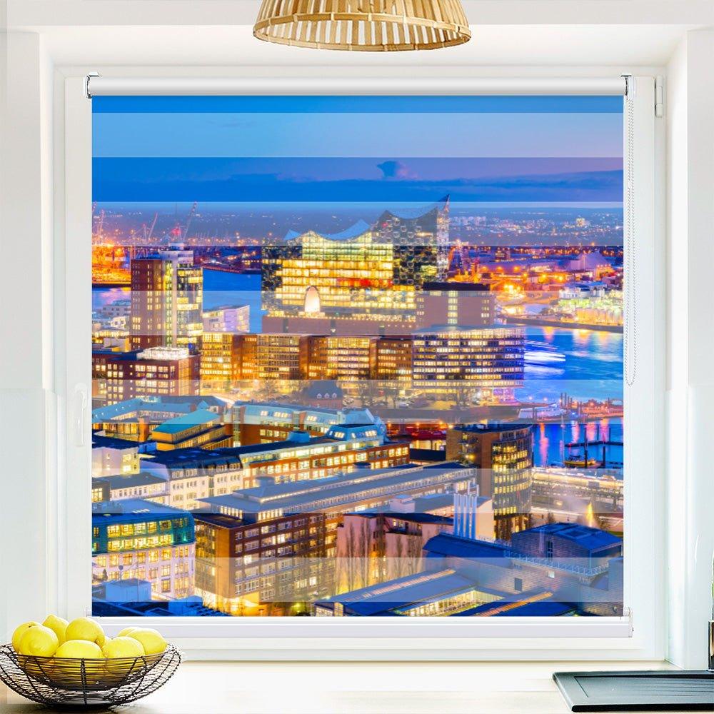 Klemm Doppelrollo "Hamburg Skyline" - ohne Bohren - Klemmfix - bis 150 cm Breite - Duo Rollo Fotodruck - La-Melle